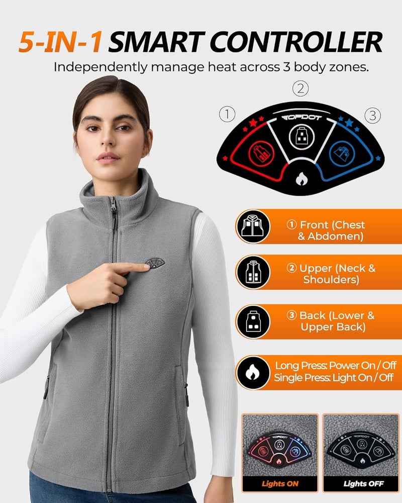 Topdot Store Fleece Women's Heated Vest with Battery Pack 16000mAh 7.4V, Heated Vest for Women with10-Heated Zones for Outdoor Work - Image 4